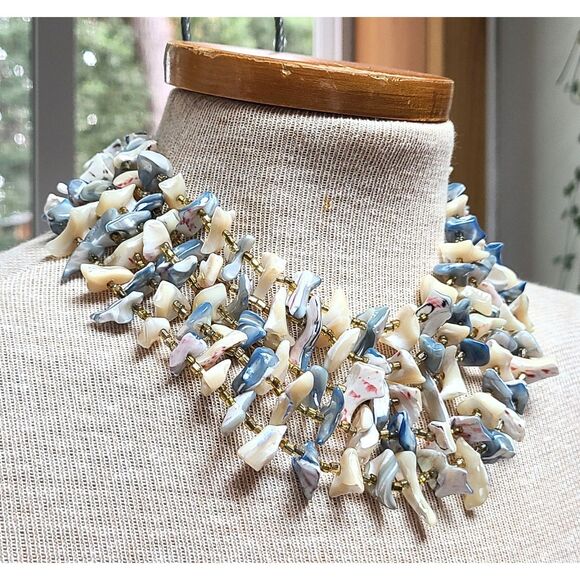 Vintage Multi Strand Abalone Sea Shell Choker Necklace Earrings Set Resortwear - Picture 2 of 6